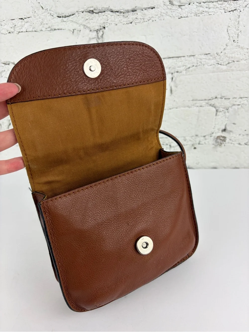 Fossil Brown Leather Mini Beaded Flap Crossbody Shoulder Bag VTG